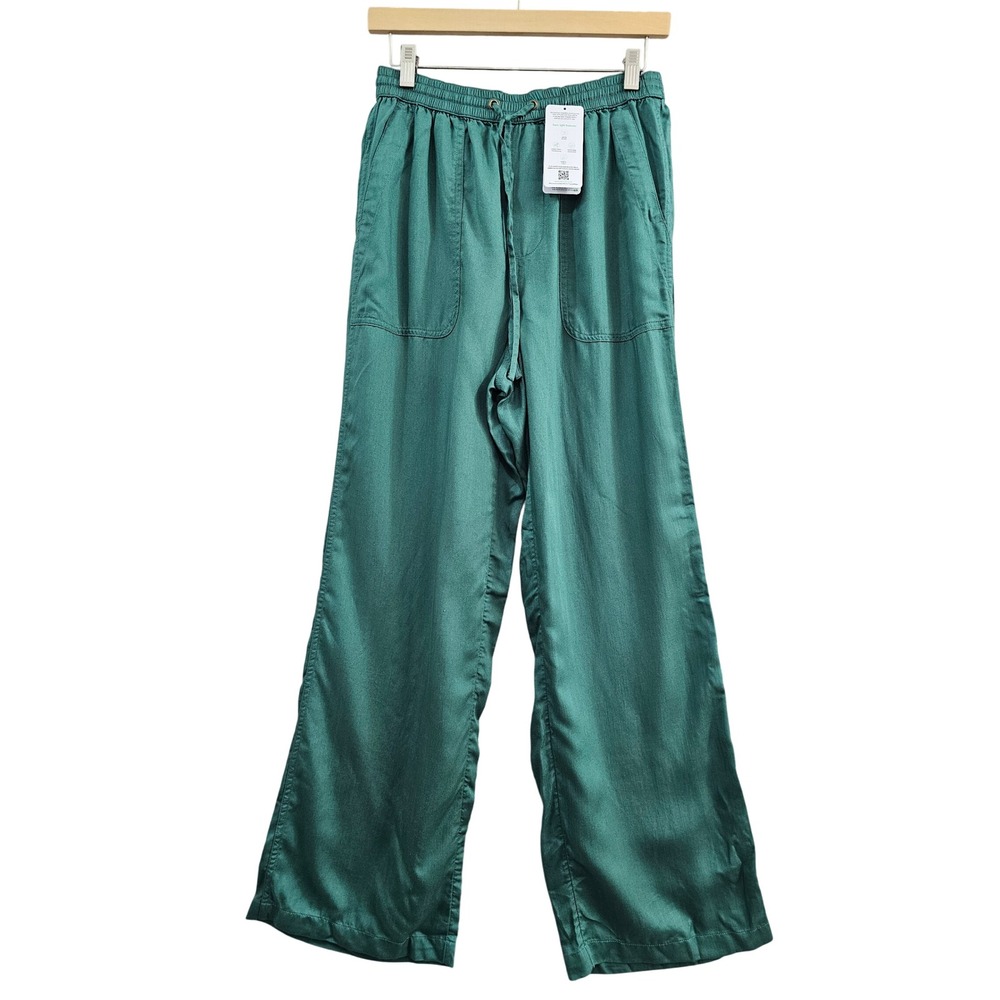 Lands End Wide Leg Pants Womens 6 Green Lyocell Elastic Waist Drawstring Casual